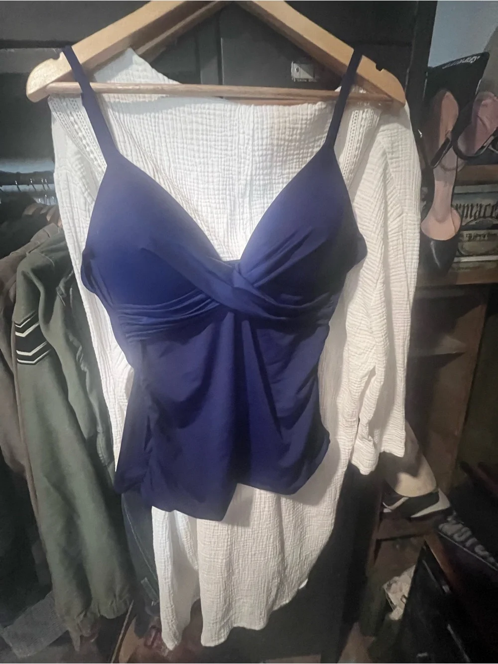 Navy Blue Twisted Front Swim Tankini Top